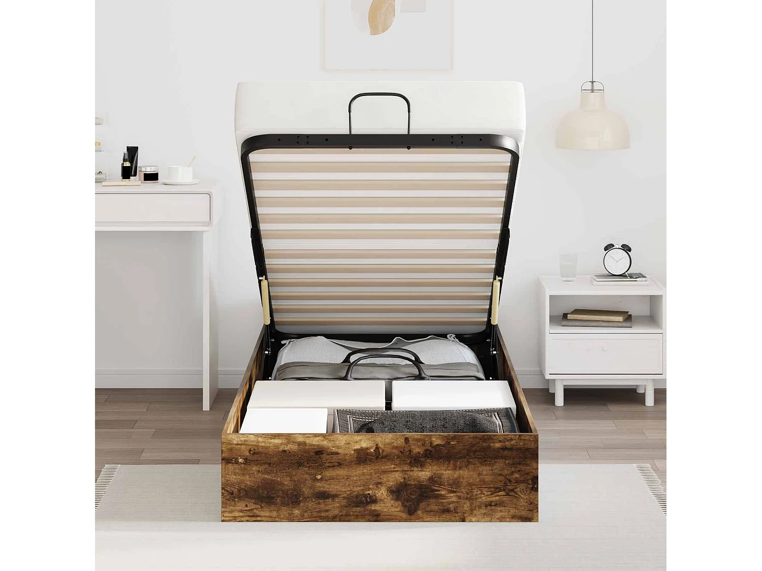 Berkfield Ottoman Bed Frame Smoked Oak 80.5 x 200 cm Engineered Wood