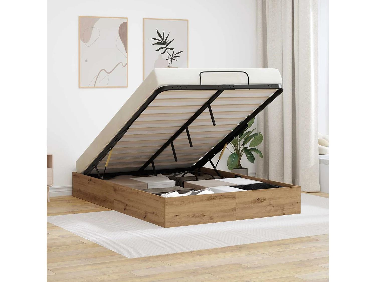 Berkfield Ottoman Bed Frame Artisan Oak 120 x 200 cm Engineered Wood