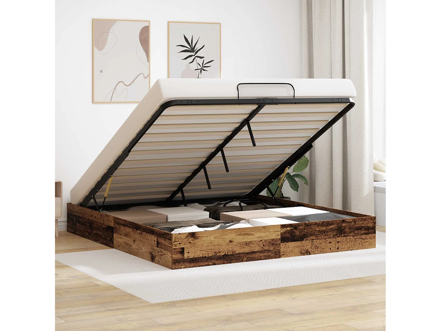 Berkfield Ottoman Bed Frame Old Wood 160 x 200 cm Engineered Wood