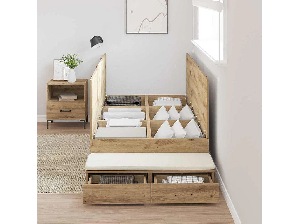 Berkfield Storage Bed Frame Artisan Oak 100 cm Engineered Wood