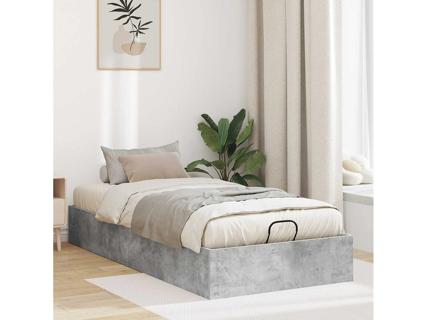 Berkfield Ottoman Bed Frame Concrete Grey 90 x 200 cm Engineered Wood