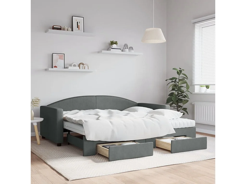 Berkfield Daybed with Trundle and Drawers Dark Grey 90x190 cm Fabric