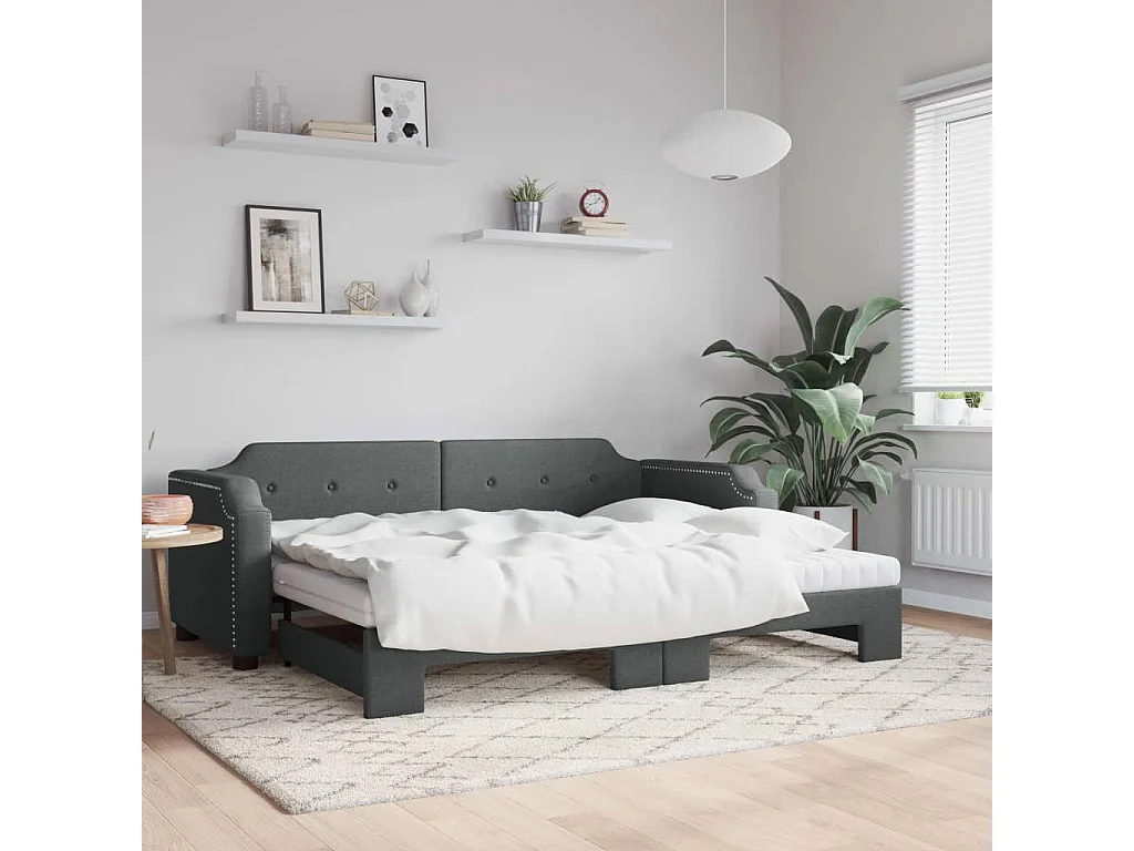 Berkfield Daybed with Trundle and Mattresses Dark Grey 90x190 cm Fabric