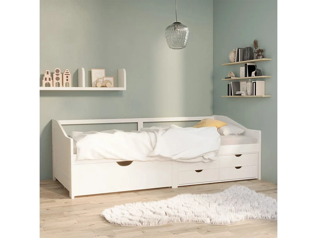 Berkfield 3-Seater Day Bed without Mattress White Solid Pinewood 90x200cm