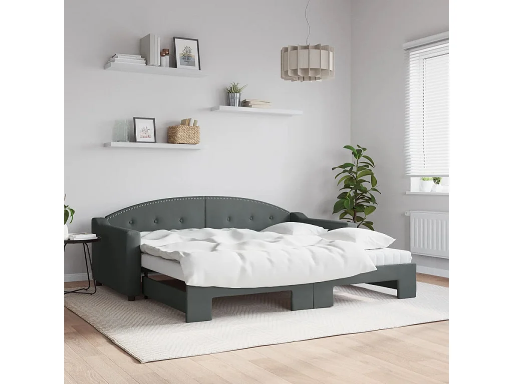 Berkfield Daybed with Trundle and Mattresses Dark Grey 90x190 cm Fabric