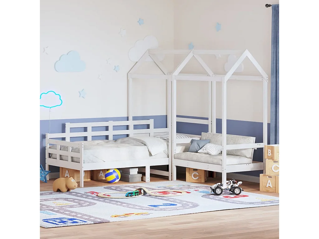 Berkfield Day Bed and Bench Set with Roof without Mattress White 80x200 cm