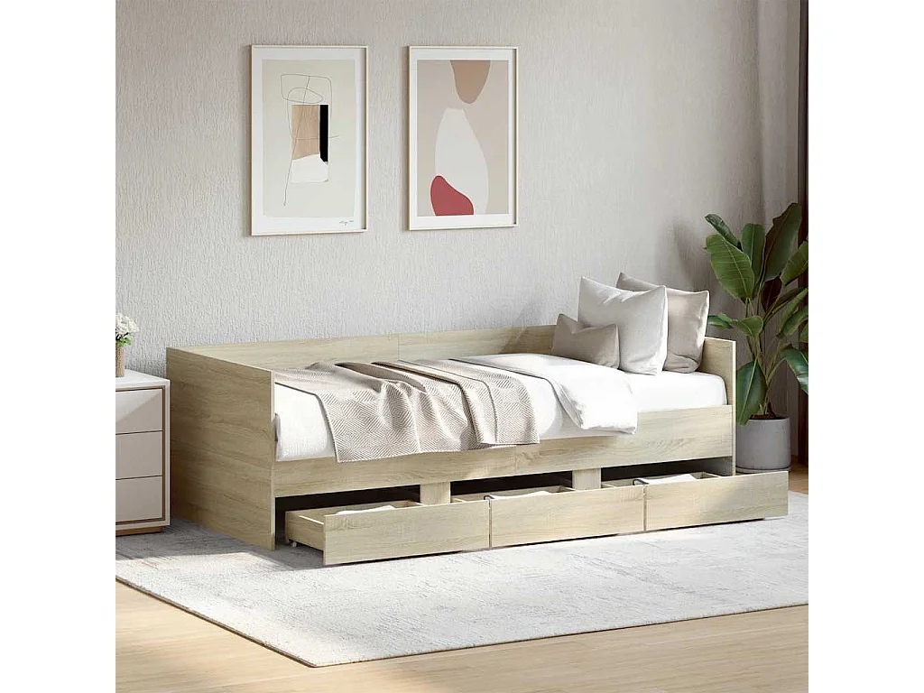 Berkfield Daybed with Drawers without Mattress Sonoma Oak 75x190 cm Small Single