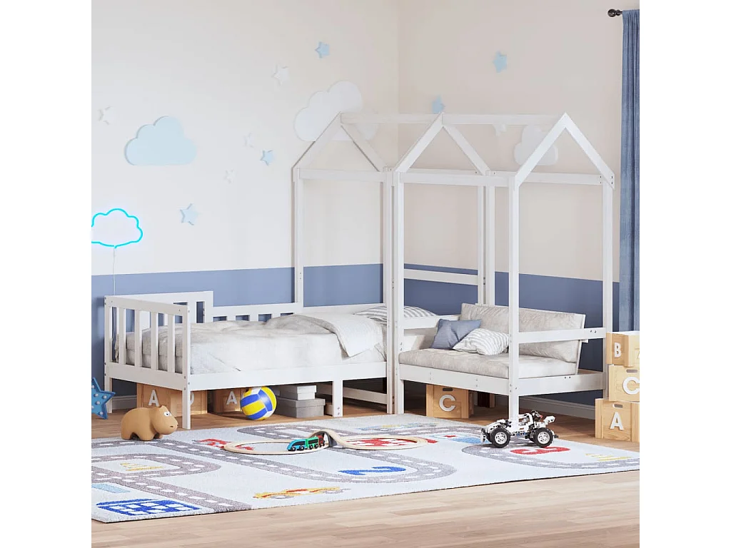 Berkfield Day Bed and Bench Set with Roof without Mattress White 80x200 cm