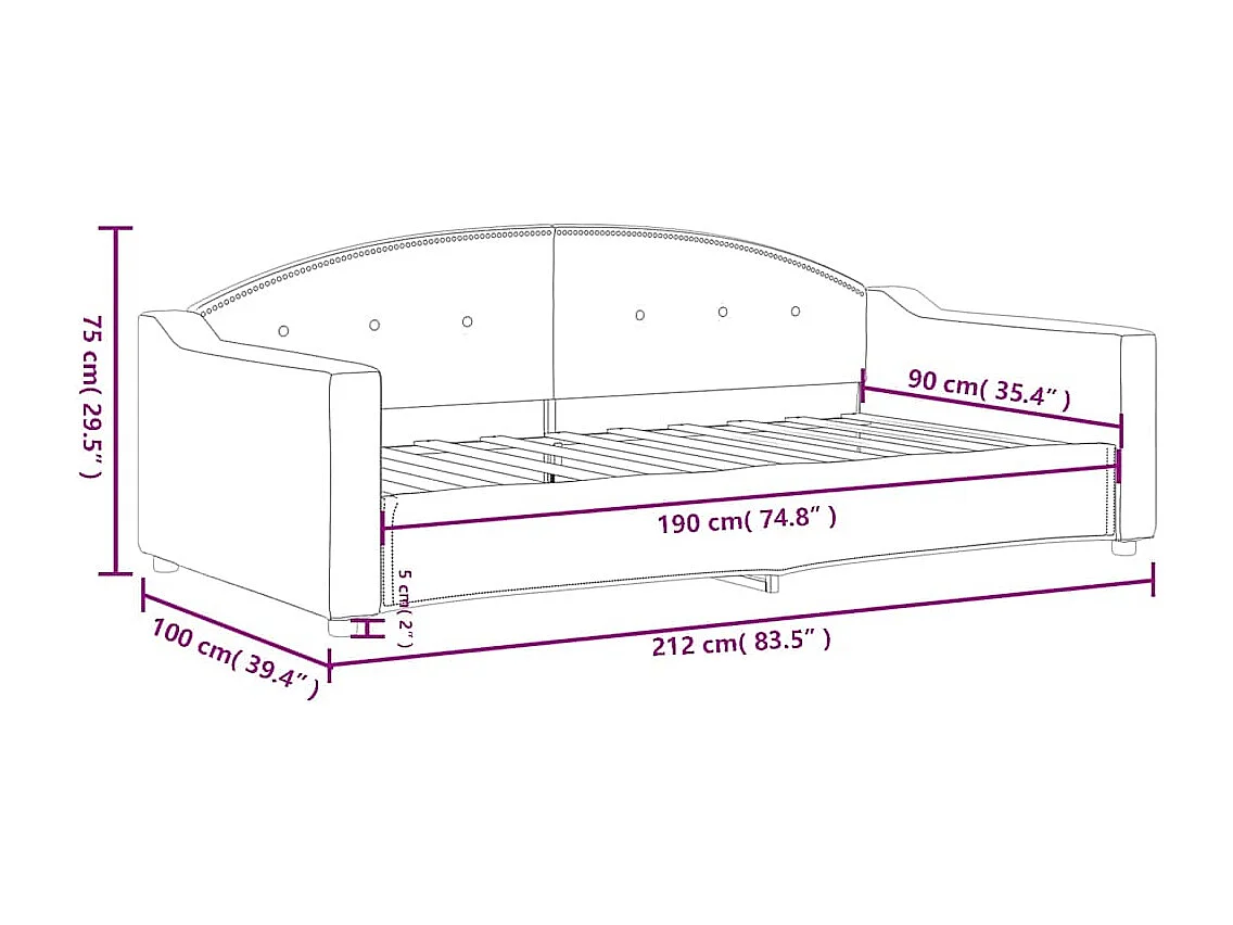 Berkfield Day Bed without Mattress Dark Grey 90x190 cm Single Fabric