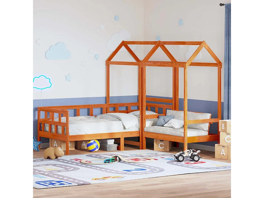 Berkfield Day Bed Set with Roof without Mattress Wax Brown 80x200 cm