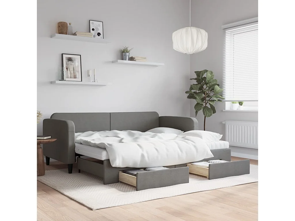 Berkfield Daybed with Trundle and Drawers Dark Grey 90x190 cm Fabric