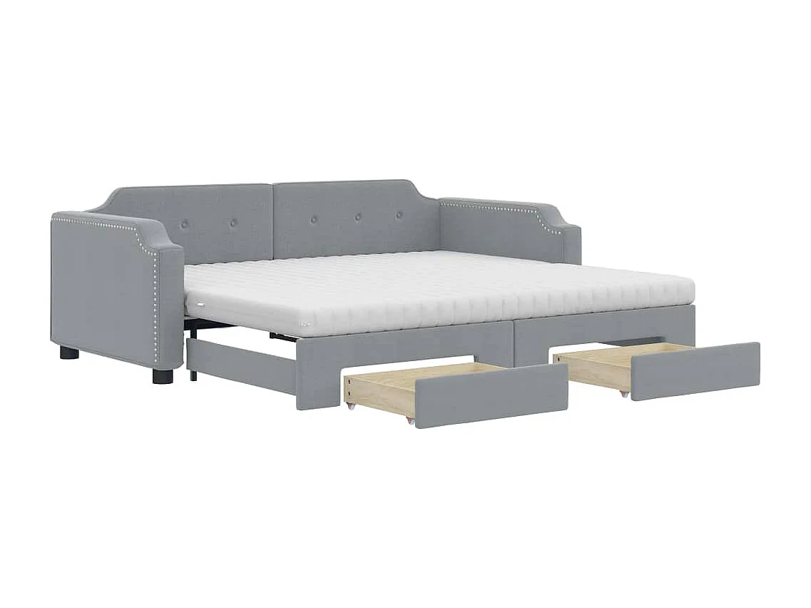 Berkfield Daybed with Trundle and Drawers Light Grey 90x190 cm Fabric