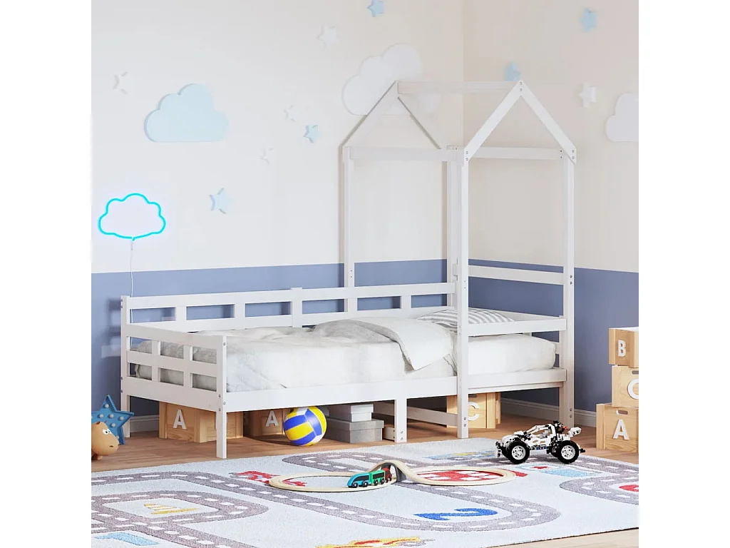 Berkfield Day Bed with Roof without Mattress White 80x200 cm Solid Wood