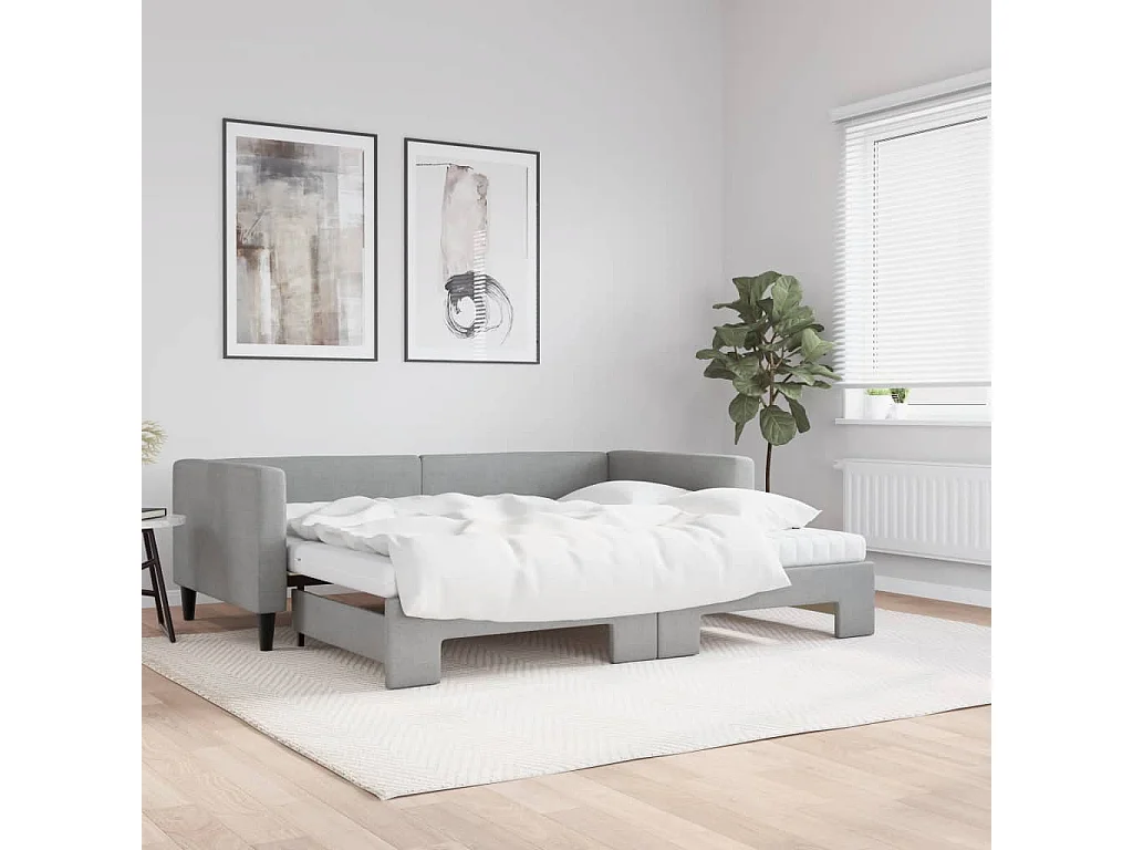 Berkfield Daybed with Trundle and Mattresses Light Grey 90x190 cm Fabric