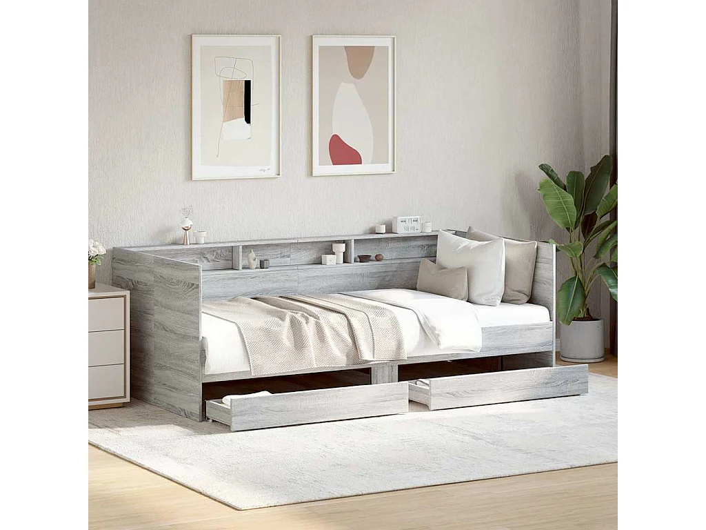 Berkfield Daybed with Drawers without Mattress Grey Sonoma 90x200 cm