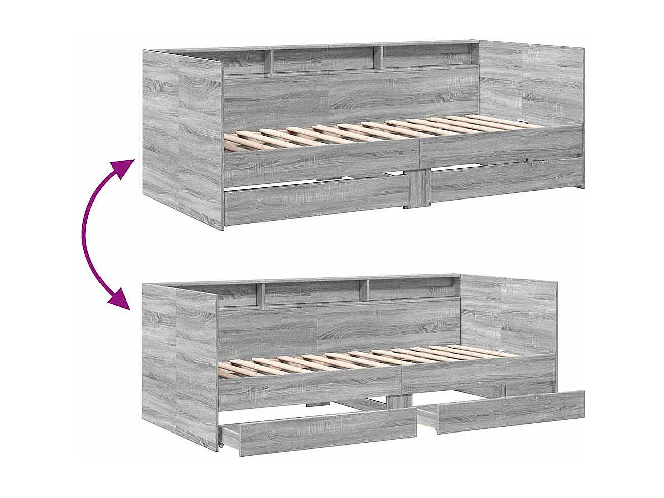 Berkfield Daybed with Drawers without Mattress Grey Sonoma 90x200 cm