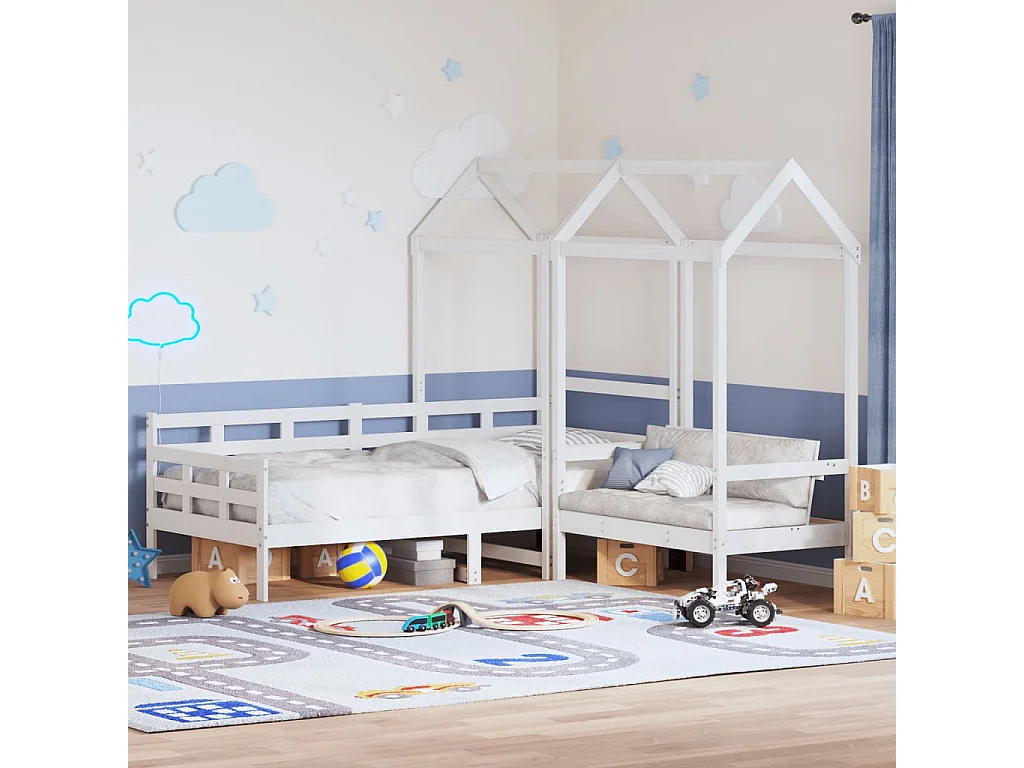 Berkfield Day Bed and Bench Set with Roof without Mattress White 80x200 cm