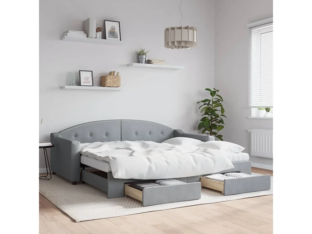Berkfield Daybed with Trundle and Drawers Dark Grey 90x190 cm Fabric