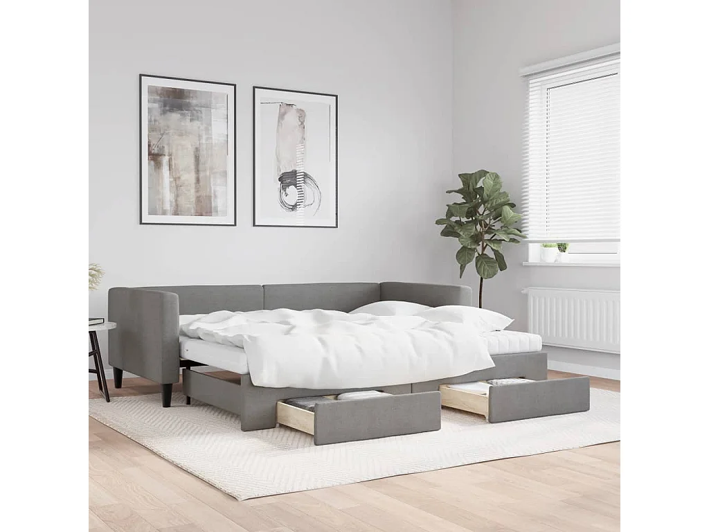 Berkfield Daybed with Trundle and Drawers Dark Grey 90x190 cm Fabric