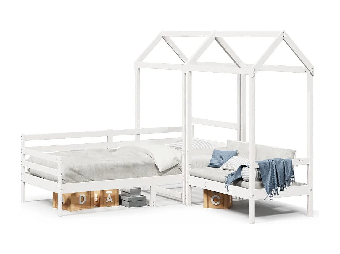 Berkfield Day Bed and Bench Set with Roof without Mattress White 80x200 cm