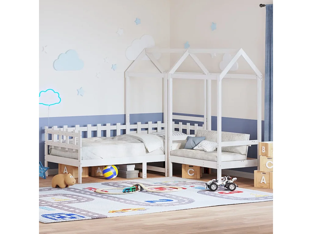 Berkfield Day Bed and Bench Set with Roof without Mattress White 80x200 cm