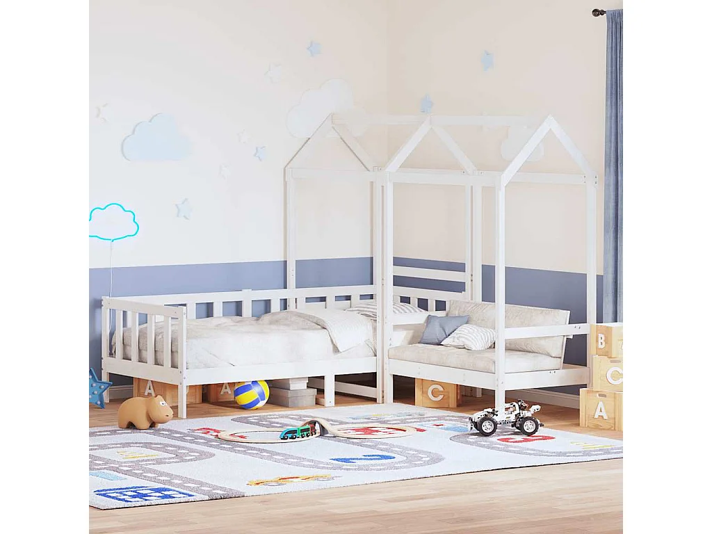 Berkfield Day Bed and Bench Set with Roof without Mattress White 80x200 cm