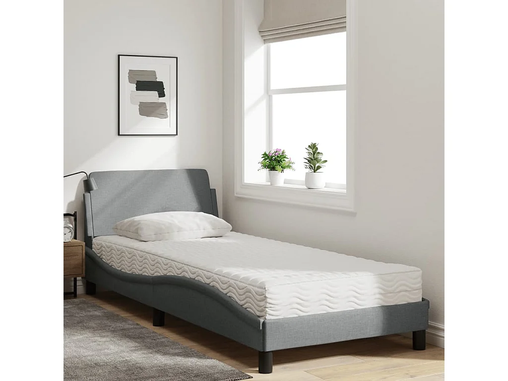 Berkfield Bed with Mattress "Dover" Light Grey Single Fabric