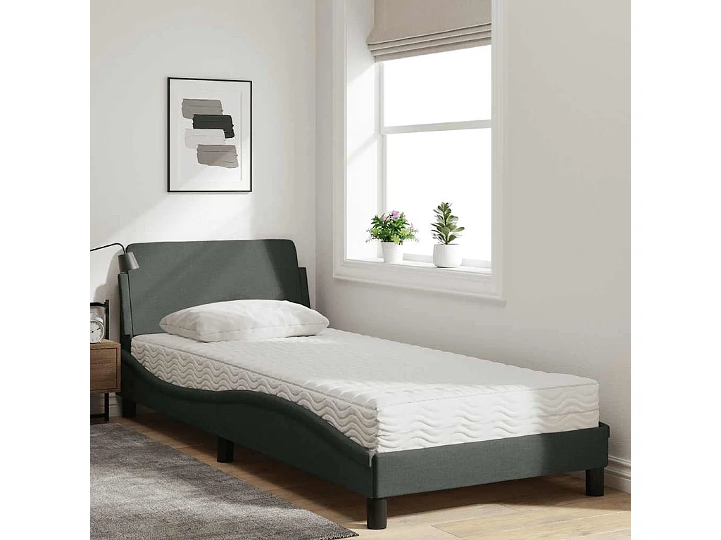 Berkfield Bed with Mattress "Dover" Dark Grey Single Fabric
