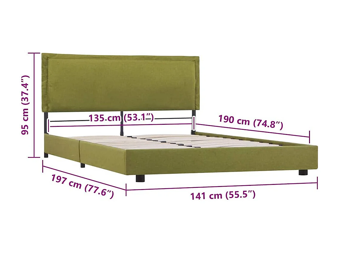 Berkfield Bed Frame without Mattress Green Fabric 135x190 cm Double