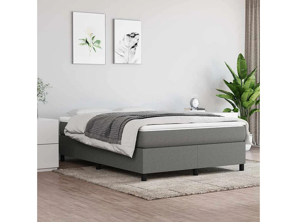 Berkfield Box Spring Bed Frame Dark Grey Double Fabric (UK/IE/FI/NO only)