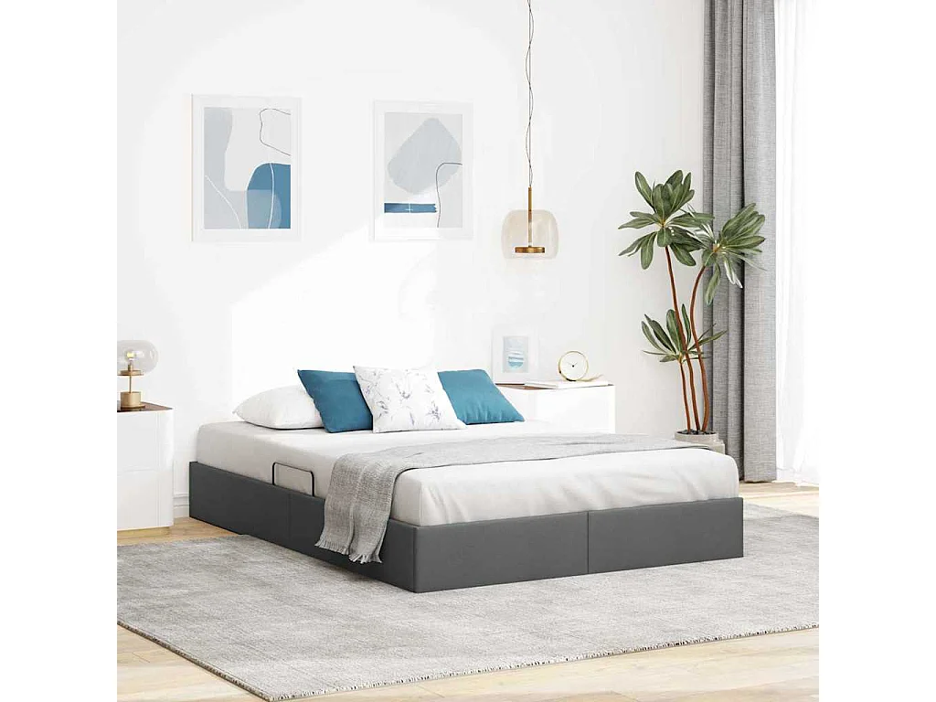 Berkfield Storage Bed with Headboard Dark Grey 135 x 190 cm Fabric