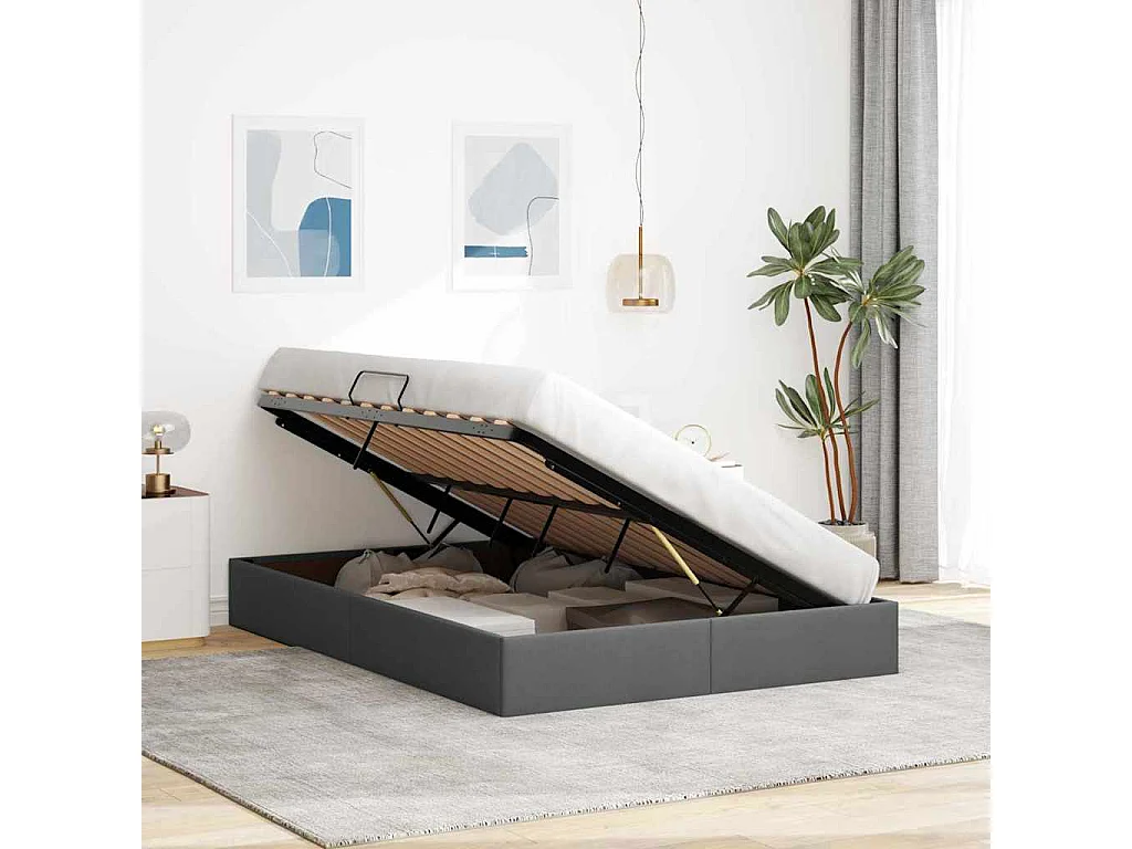 Berkfield Storage Bed with Headboard Dark Grey 135 x 190 cm Fabric
