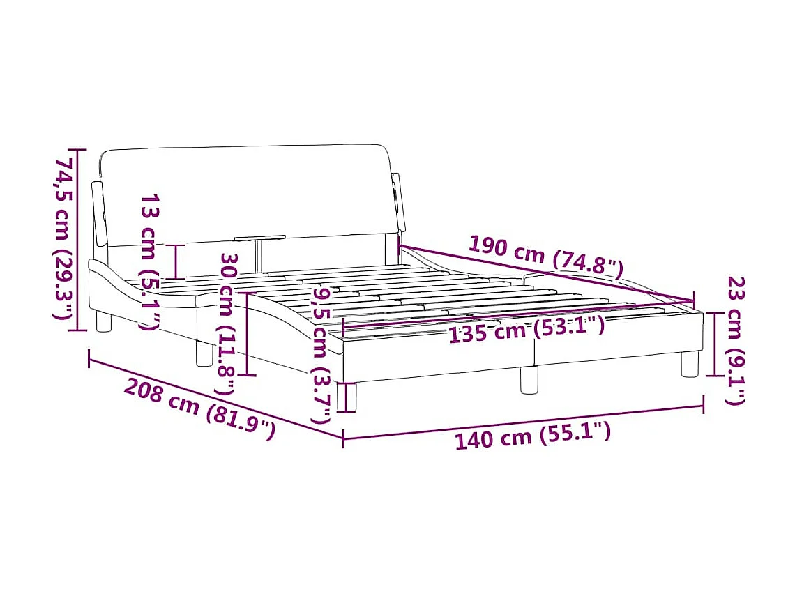 Berkfield Bed Frame "Dover" Dark Grey 135x190 cm Double Fabric