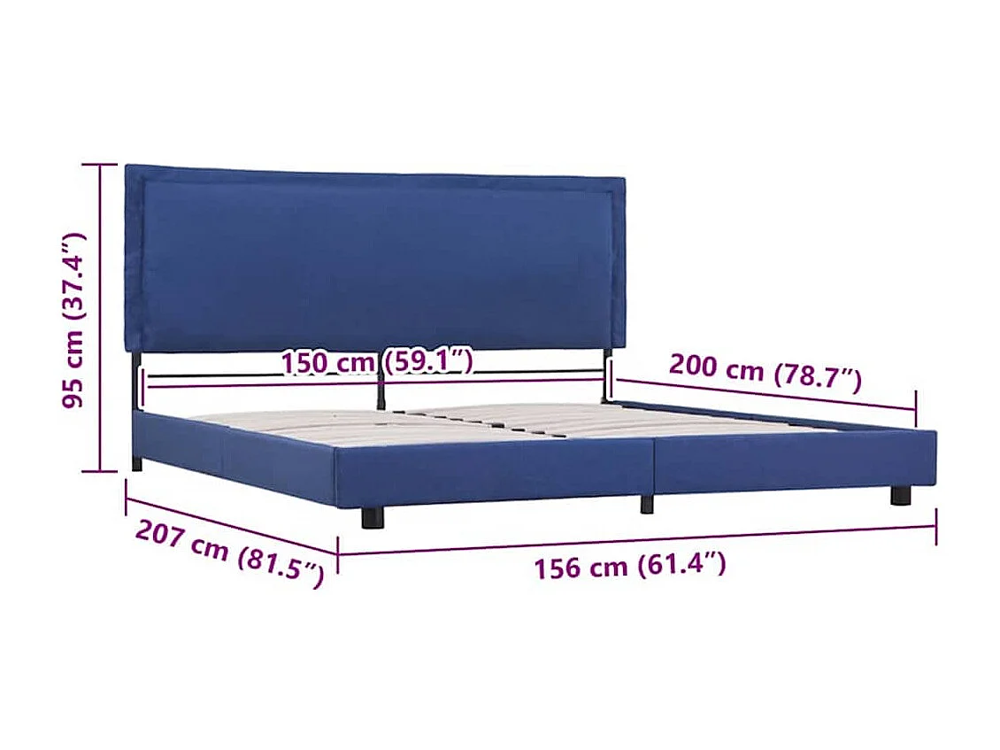 Berkfield Bed Frame without Mattress Blue Fabric 150x200 cm King Size