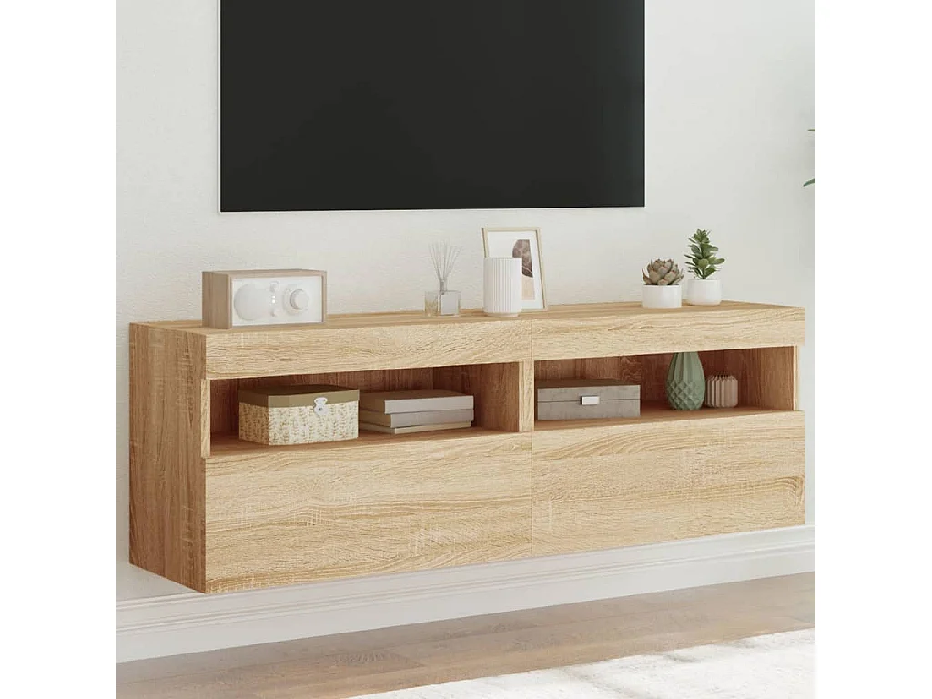 Berkfield TV Wall Cabinets with LED Lights 2 pcs Sonoma Oak 60x30x40 cm