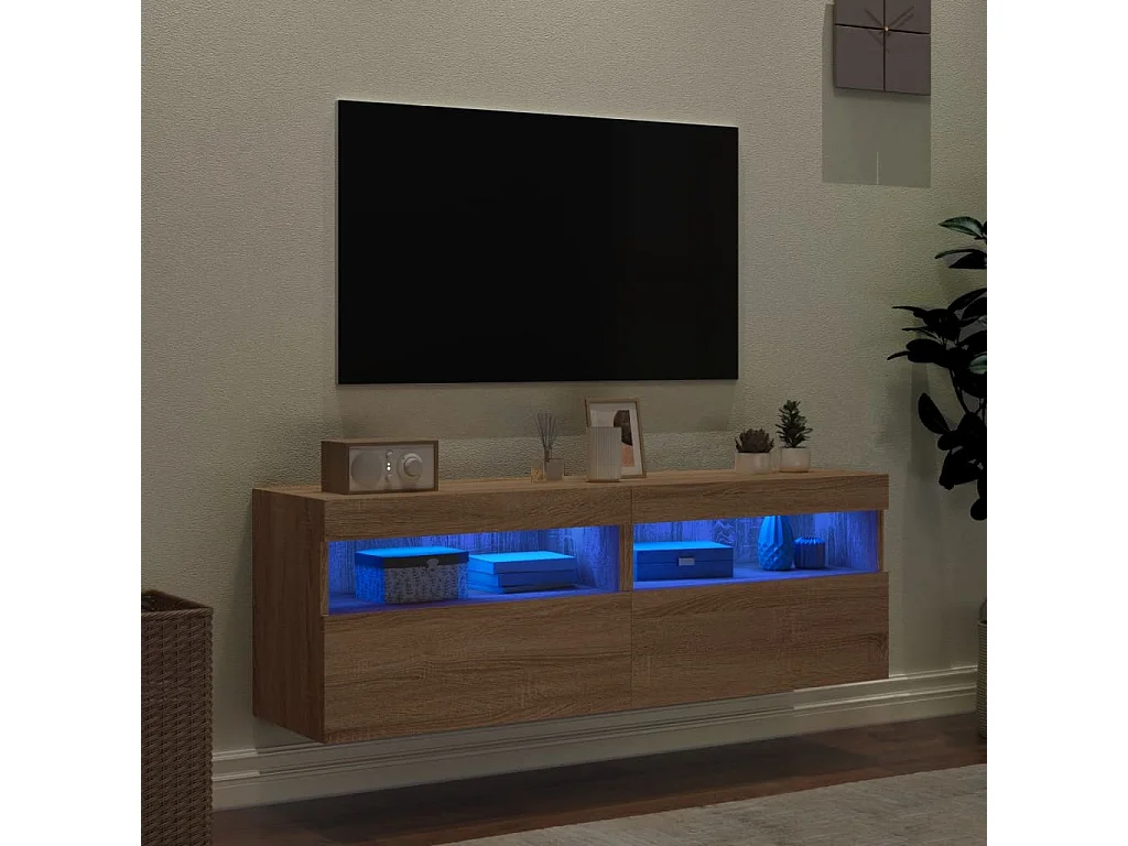 Berkfield TV Wall Cabinets with LED Lights 2 pcs Sonoma Oak 60x30x40 cm