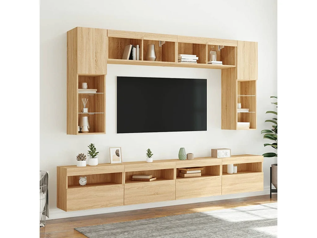 Berkfield TV Wall Cabinets with LED Lights 2 pcs Sonoma Oak 60x30x40 cm