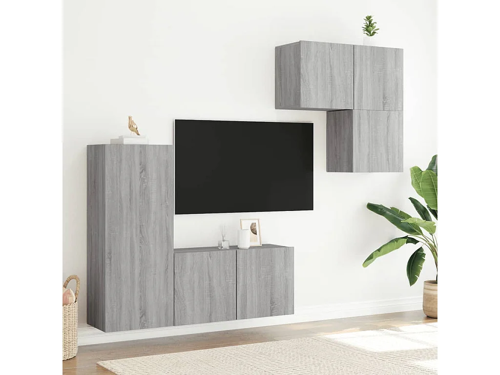 Berkfield 4 Piece TV Wall Units Grey Sonoma Engineered Wood