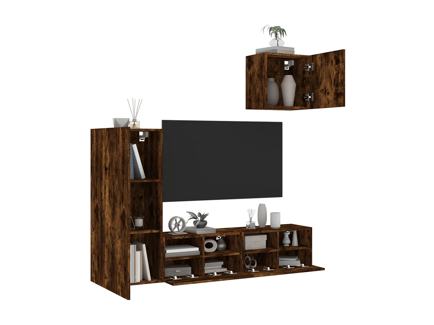 Berkfield 4 Piece TV Wall Units Smoked Oak Engineered Wood