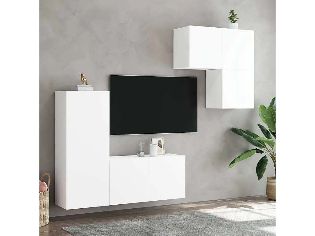 Berkfield 4 Piece TV Wall Units White Engineered Wood