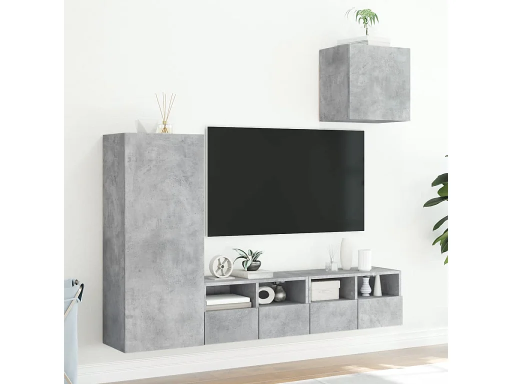 Berkfield 4 Piece TV Wall Units Concrete Grey Engineered Wood