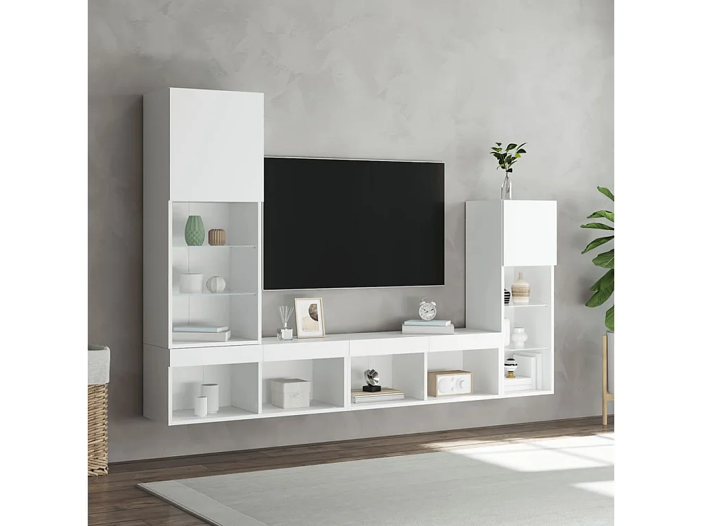 Berkfield 4 Piece TV Wall Units with LED White Engineered Wood