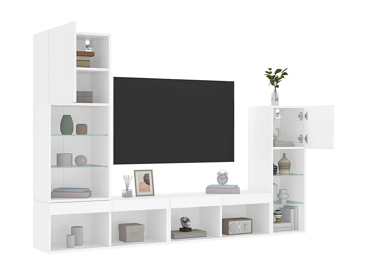 Berkfield 4 Piece TV Wall Units with LED White Engineered Wood
