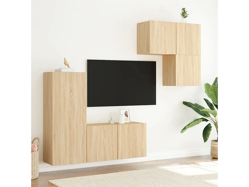 Berkfield 4 Piece TV Wall Units Sonoma Oak Engineered Wood
