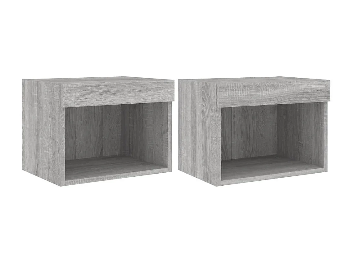 Berkfield Bedside Cabinets with LED Lights Wall-mounted 2 pcs Grey Sonoma