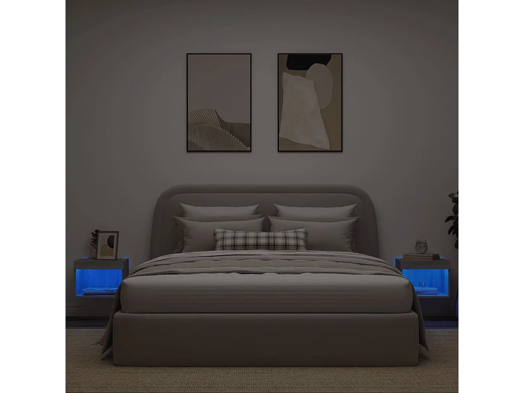Berkfield Bedside Cabinets with LED Lights Wall-mounted 2 pcs Grey Sonoma