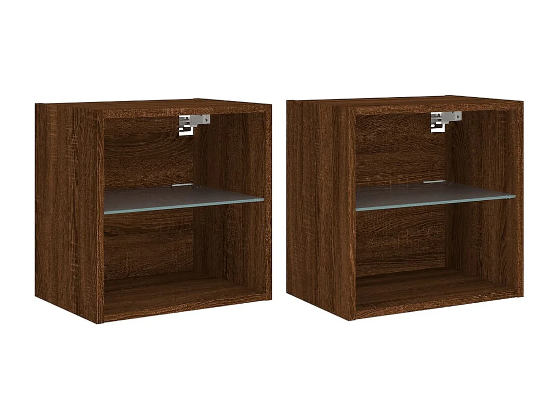 Berkfield Bedside Cabinets with LED Lights Wall-mounted 2 pcs Brown Oak