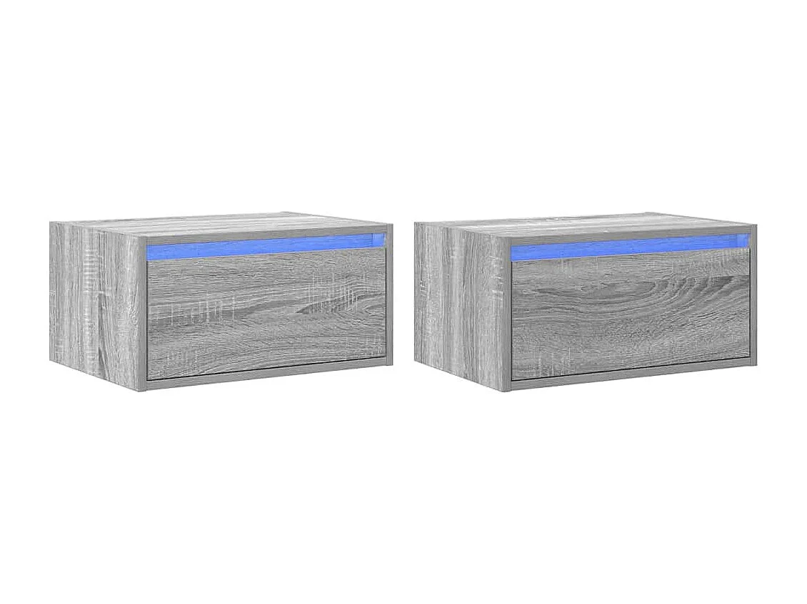 Berkfield Wall-mounted Bedside Cabinets with LED Lights 2 pcs Grey Sonoma