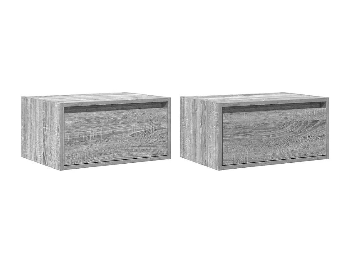 Berkfield Wall-mounted Bedside Cabinets with LED Lights 2 pcs Grey Sonoma