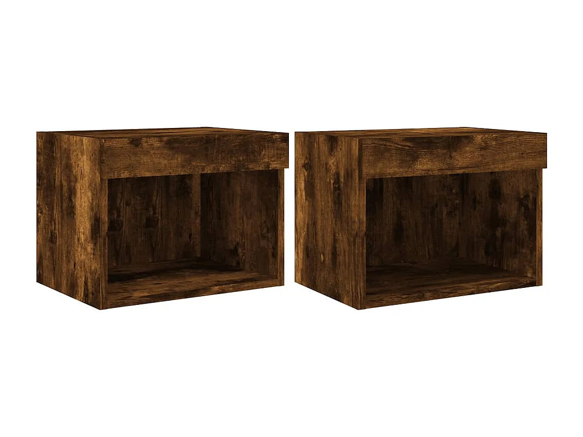 Berkfield Bedside Cabinets with LED Lights Wall-mounted 2 pcs Smoked Oak